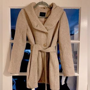 Light Tan & White Peacoat with Waist Tie